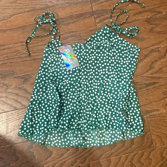 Romwe NWT green floral knotted peplum cami, large - Picture 5 of 5